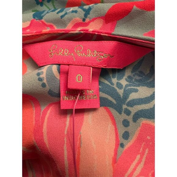 NWT Lilly Pulitzer Maryanne Flutter Sleeve Dress Size 0 Surf Blue Luscious Lions - Picture 9 of 11